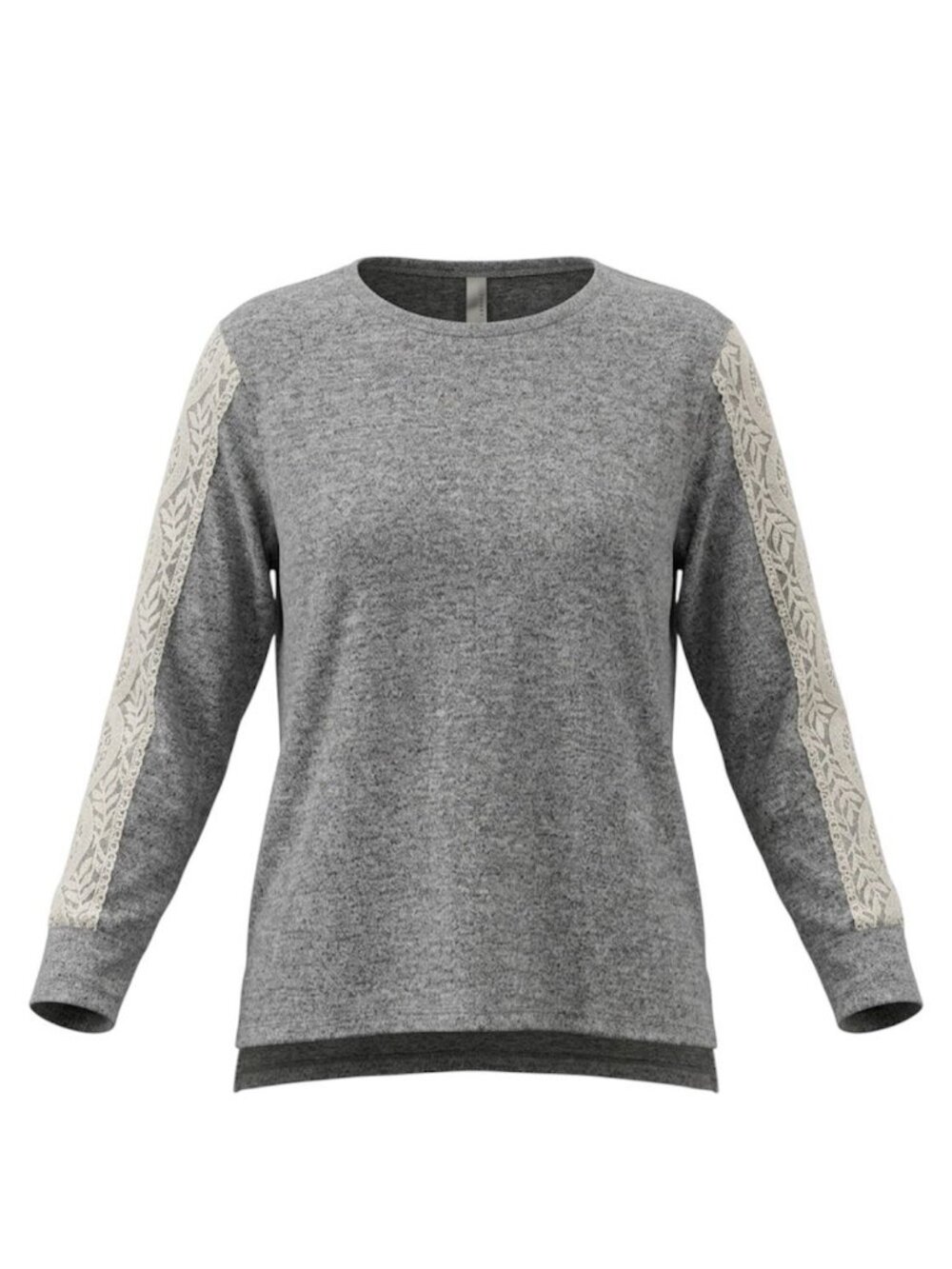 FN By Flora Nikrooz Gray Long Sleeve Top Cream Floral Lace Accent Size L